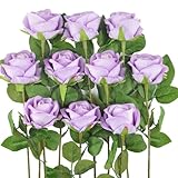 Kenpal 10pack Realistic Fake Roses Artificial Flowers with Stem for Decoration Floral Arrangement Centerpieces Wedding Bouquets (Lavender)
