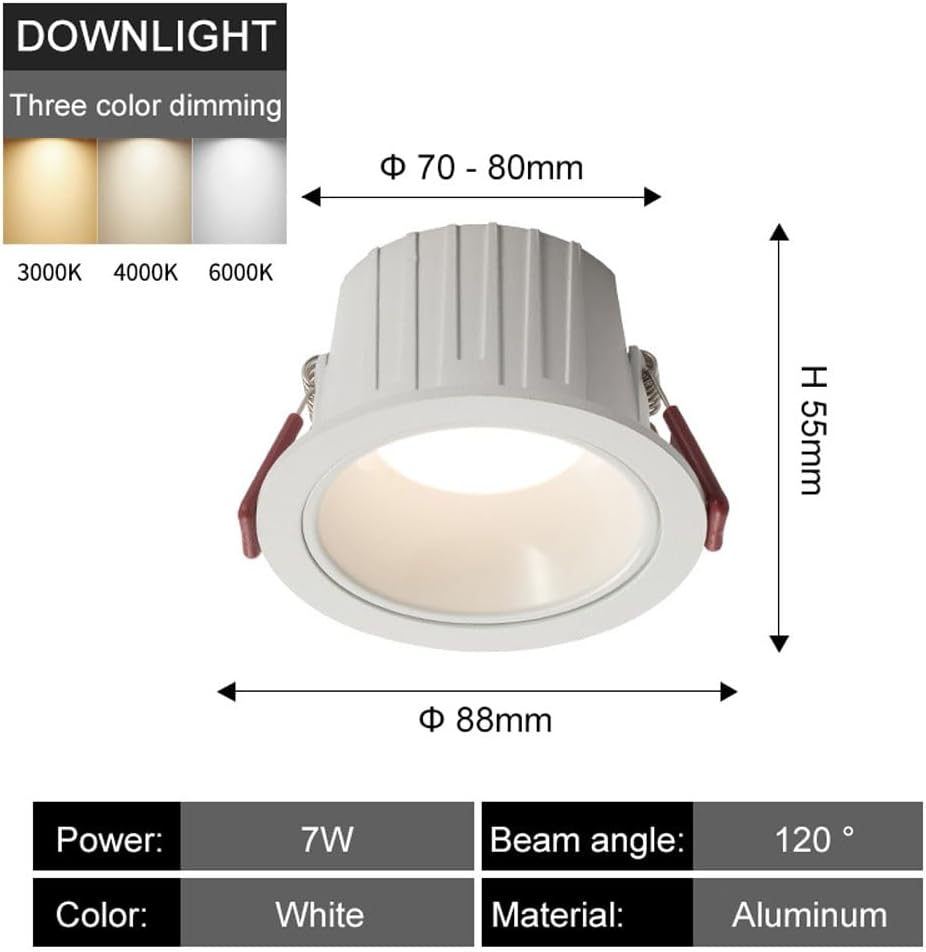 3 Pack Dimmable Ceiling Downlight, 7W Recessed LED Lighting, Modern Living Room Flush Mount Light Fixtures, Indoor Downlight, Minimalist Ceiling Spotlights for Bedroom Corridor Kitchen
