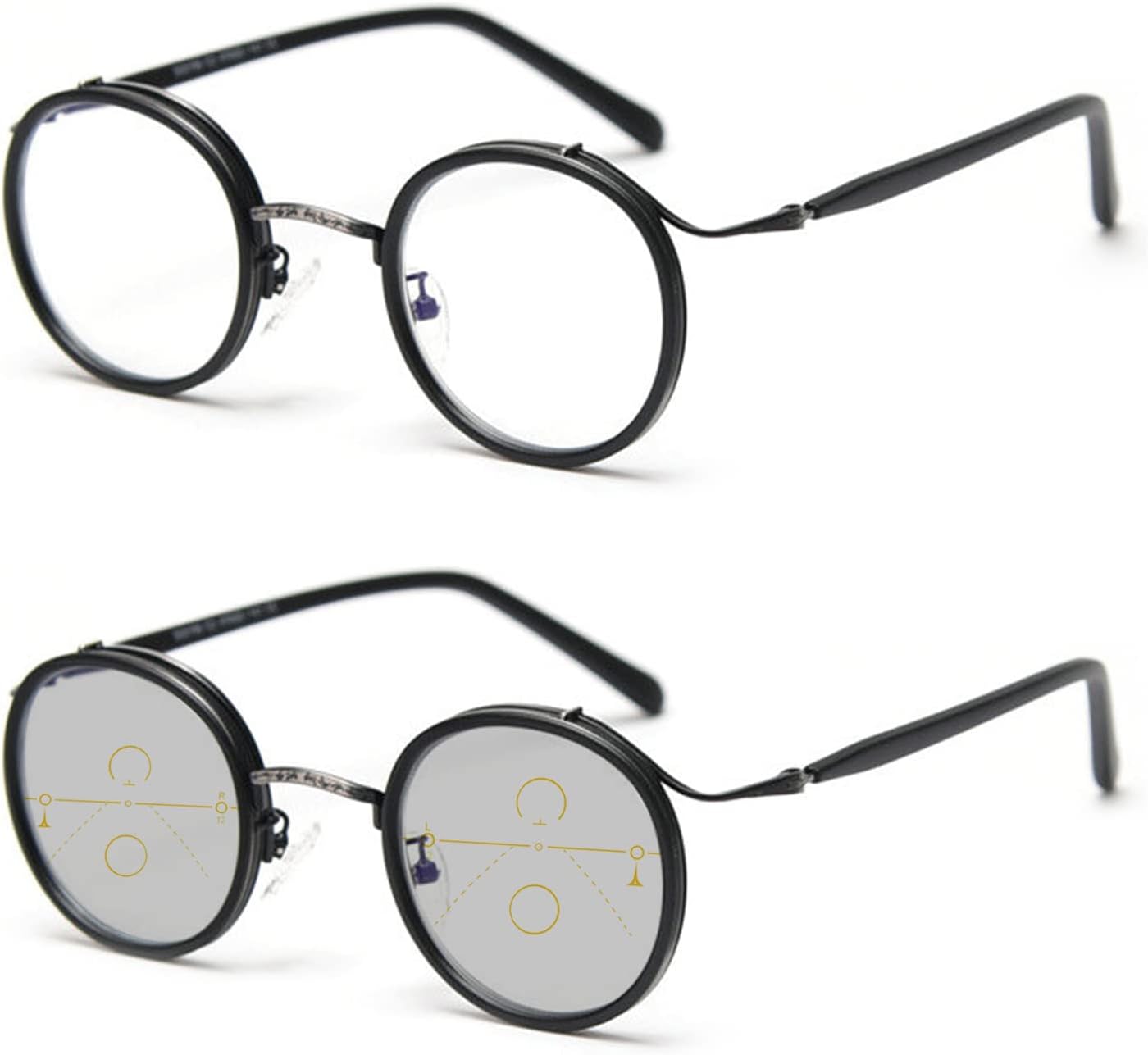 Reading Glasses Transition Photochromic Progressive Multifocus Reader for Men/Women Classic Round Eyewear Black 2 x