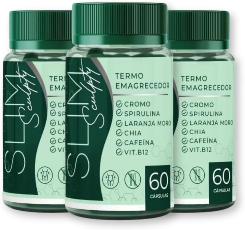 Combo 3 Slim sculpty - Suplemento Vitamínico Cromo, Spirulina, Laranja Moro, Chia, Cafeína - 60 Cápsulas