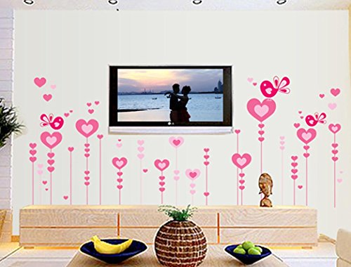 BIBITIME Birds Standing on Love Heart Flower Skirting Lines Wall Sticker Living Room Bedroom Nursery Flooring Angular Line Decal Vinyl Decor
