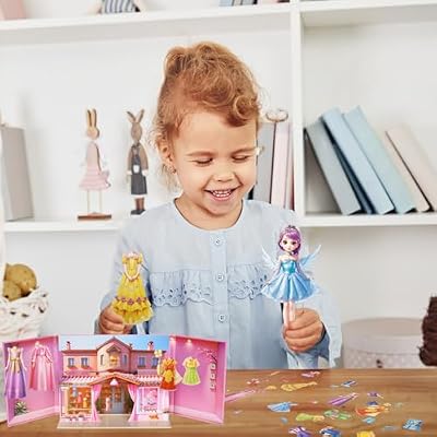 Princess Magnetic Dress Up Dolls Games, Magnetic Dress Up Play Set for Girls, Travel Road Trip Airplane Activity Toys with 3D Magnetic Game Scene, Magnetic Paper Dolls for Girls Ages 4-7