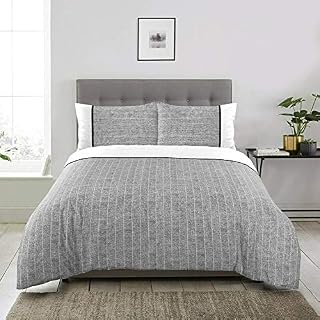Night Comfort Hotel Quality POLYCOTTON Duvet Cover Set With Pillowcases (Jordan Grey, King)