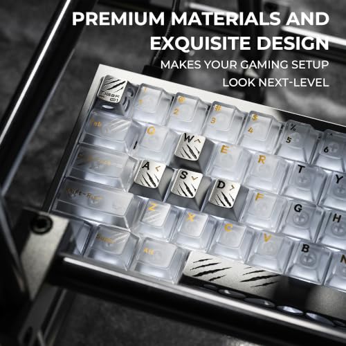 Image of XVX Aluminum Metal Silver Keycaps, 7Keys WASD+ESC+Enter+Space Keyboard Keycap, CNC Machined Hollow-Out Design, Cherry Profile, Compatible for MX Switches Mechanical Keyboard (Holy Beasts White Tiger )