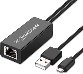 USB Ethernet Adapter (Grey) for Firesticks (Gen 2 and 4K Versions) Chromecast with Micro not Type C Connection, USB to RJ45 Ethernet Adapter USB Power Supply Cable, speeds up to 100Mbps