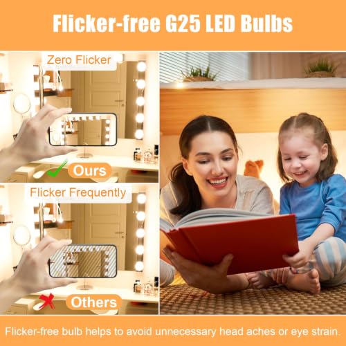 Image of 12 Pack G25 LED Vanity Barthroom Light Bulb 60W Equivalent 2700K Warm White | E26 LED Light Bulbs, CRI85+ Eye-Friendly, Type G Round Light Bulb for Makeup Mirror, 120V, 5W, 500LM No-flicker, Non-Dimmable