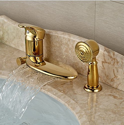 Robinet mitigeur de baignoire cascade doré design avec douchette