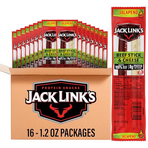 Jack Link's Jalapeno Beef & Cheese Combo, Spicy Snack Pack, Made with 100% Beef and Real Wisconsin Cheese, 8g protein, Individually Wrapped Snacks - 1.2 Ounce (Pack of 16)