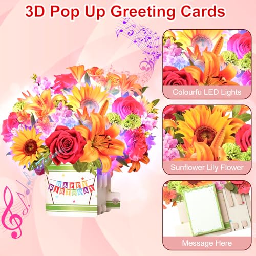 Yinqing Birthday Cards for Women,Music and Light 10Inch Sunflower Bouquet - Image 3