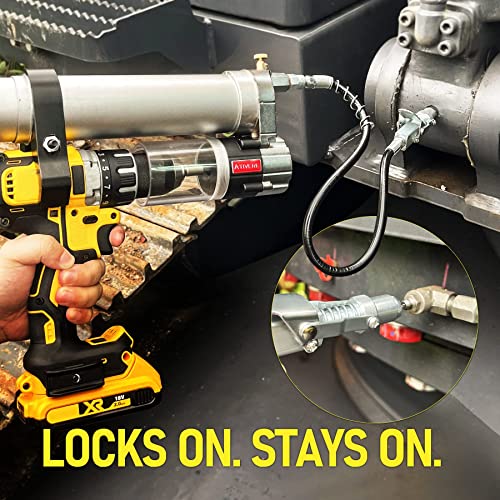 Ativere Electric Grease Gun Drill Adapter With 14 Oz Load, Locking Grease Gun Coupler, 12 Inch High Pressure Hose, Extension Rigid Pipe, Pneumatic Tool, Universal Conversion Gun Head #TOP6