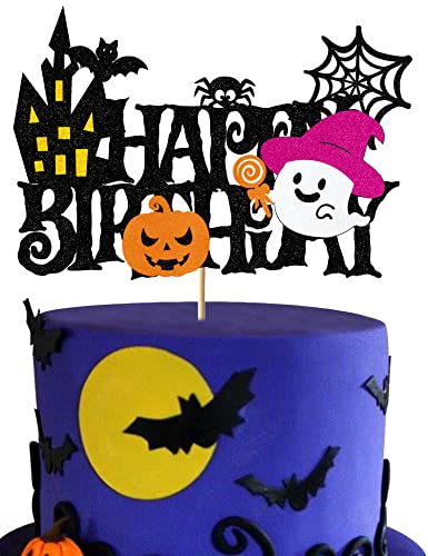 Halloween Cake Topper Ghost Castle Birthday Toppers Glitter Halloween Cake Decorations For Boys Girls Cute Boo Halloween Happy Birthday Decoration Party Supplies For Baby Shower #TOP28