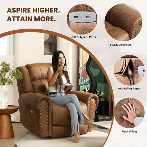 EONIX Classical Large Power Lift Recliner Chair for Elderly with Heat and Massage, Dual Motor Lay Flat Electric Lift Chair Recliner for Adults, Living Room, Bedroom, SLRY005061, Nut Brown - Thumbnail 7