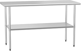 Stainless Steel Table for Food Prep & Work 24 x 60 inches Commercial Workstation with Adjustable Undershelf in Kitchen, Garage, Outdoor BBQ