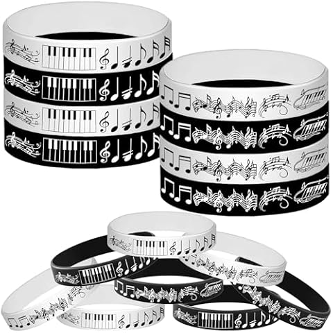 ATSMOICY 48PCS Piano Notes Rubber Bracelets Silicone Wristbands Party Favors-Choir Music Prize Candy Party Decorations Birthday Baby Shower Party Favors Cover