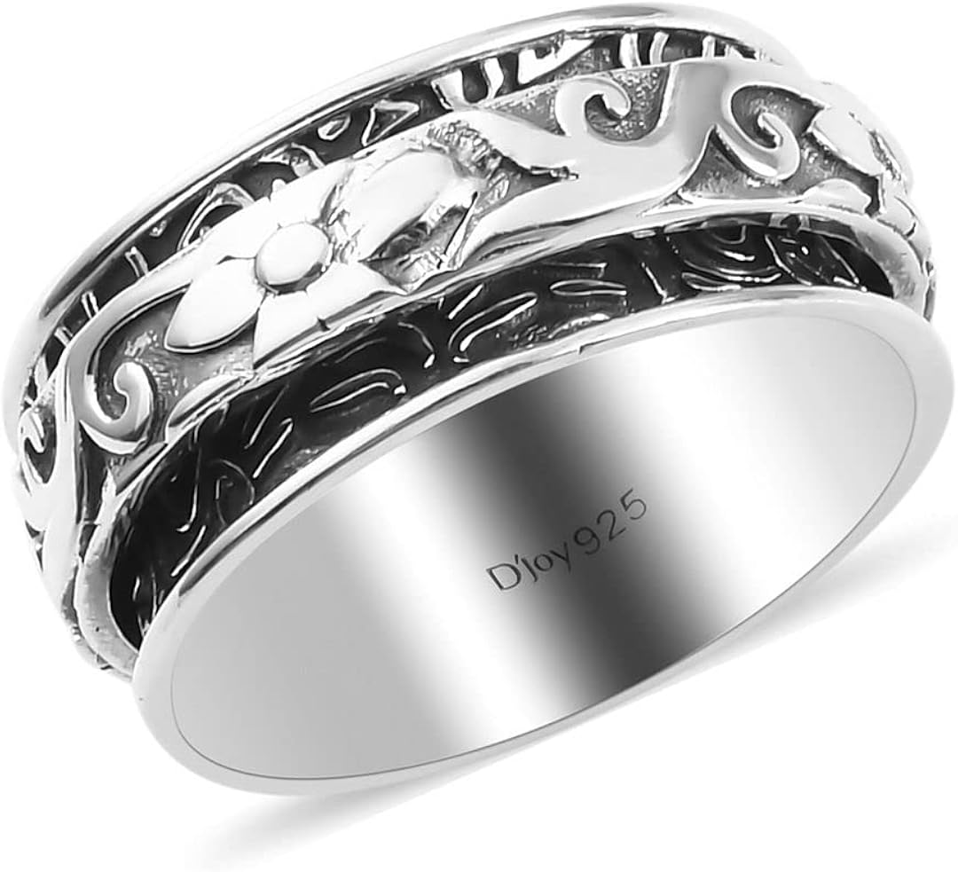 Shop LC Fidget Anxiety Ring for Women 925 Sterling Silver Spinning Spinner Rings for Men Oxidized Concave Boho Band Meditation Stress Relief Graduation Gifts