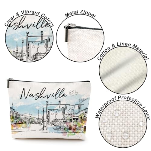 Nashville Souvenirs Travel Essentials Watercolor Nashville City Gifts for Woman Girls Makeup Bag for Purse, Travel Essentials Cosmetic Bags, Birthday Christmas Bachelorette Party Favors4