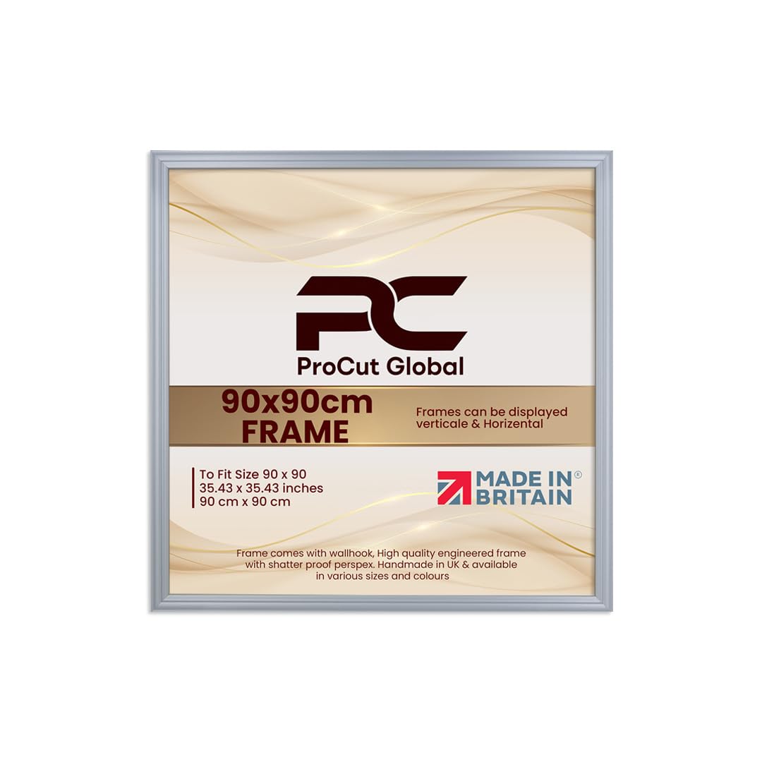 Procut Global 90x90CM Silver Picture Frames - Classic Wooden Photo Frame with Shatterproof Perspex for Wall or Tabletop - Perfect for Posters, Certificates & Prints - Sizes & Colors Available — image 1