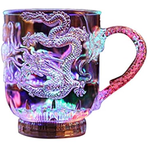 IMIKEYA LED Cups, Dragon Embossed Flash Light Up Cups, LED Flash Acrylic Drinking Induction Mug for Bar Club Home Dragon Collectible Supply, 3.81x3.14 Inch