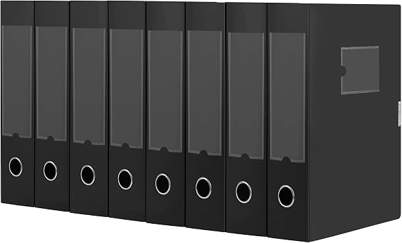 HUA JIE A4 Storage File Boxes Plastic Archives Cases with Lid, File Folder Organizer Document Filing Box for office,317.523.5 cm, BlackPack of 8