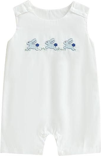 Infant Baby Boy Girl Easter Rabbit Jumpsuit Sleeveless Straps Romper Bib Pants One Piece Overalls Plaid Outfit