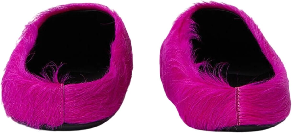 Vertundy Women's Fur Mules Slip On Real Fur Slides Flat Round Toe Platform Fuzzy Clogs Shoes