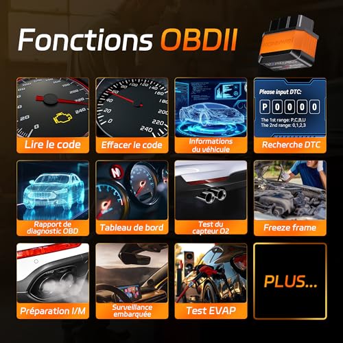 KONNWEI OBD2 Diagnostic Auto Bluetooth 5.2 Valise Diagnostic Français – vue 2