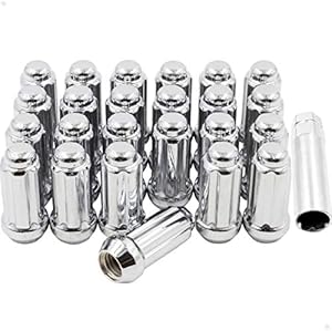 Wheel Accessories Parts Set of 24 Chrome 12x1.25 Spline Lug Nuts Closed End 1.9" Long Bulge Acorn Cone Seat Locking Small Diameter Wheel Lug Nuts with Key (M12x1.25 Thread)