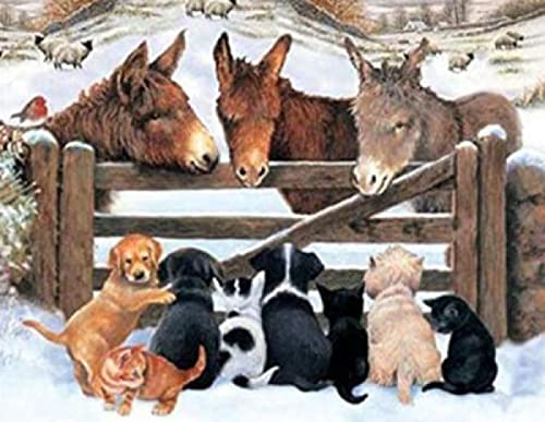 Kit broderie diamant 5D chiot et âne pour decorer le salon loisir créatif maison 30x40 cm
