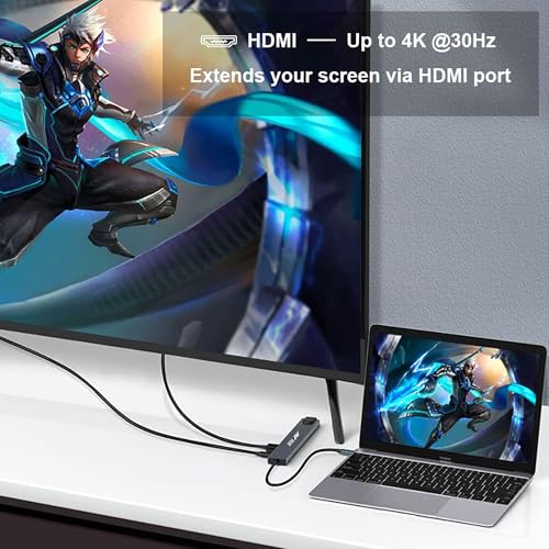 Image of Booster 801 Type-C to HDMI+SD /TF+USB3.0 * 2+PD*2+LAN(100) - Grey