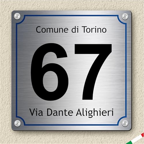 Pubblimania elegante NUMERO CIVICO PERSONALIZZATO in alluminio rinforzato (Quadrato Argento Oro)