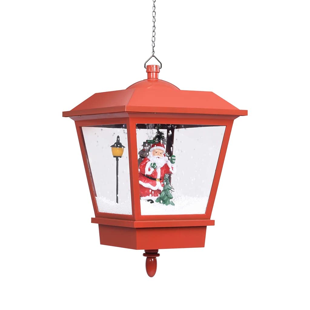 Weihnachts-Hängelampe LED-Licht mit Weihnachtsmann, Schneefallfunktion, rotes PVC Metall Design 27×27×45 cm, mit Kette Haken, für Innen Außen Advent Festtag Fenster Garten