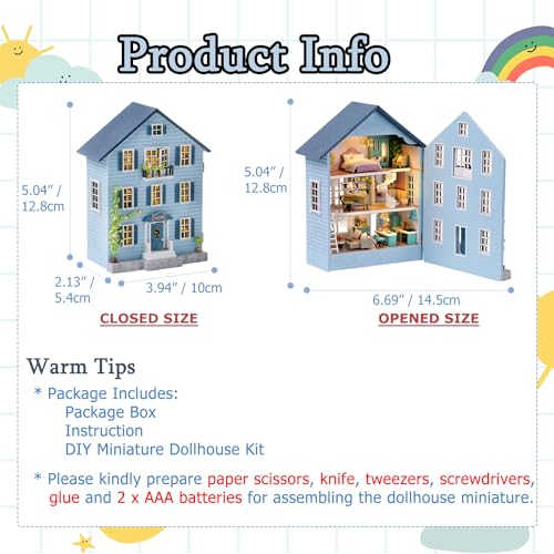 Image of TuKIIE DIY Miniature Dollhouse Kit with Furniture, 1:32 Scale Creative Room Opened & Closed Mini Wooden Doll House for Kids Teens Adults(Molan House)