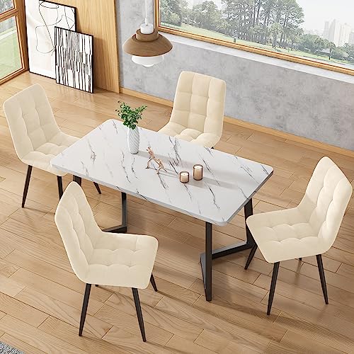 DRIXNO Esszimmerstuhl (4 St), Beige,4er-Set Polsterstuhl Design Stuhl mit Rückenlehne,Sitzfläche aus Samt Gestell aus Metall