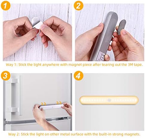 OUSFOT Cupboard Lights 20 LED Motion Sensor Lights Indoor 3 Modes Wireless USB Rechargeable Battery Under Cabinet Light Warm White