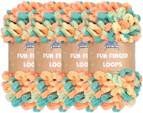 JubileeYarn Fun Finger Loops Yarn - Polyester Jumbo Weight Loop Yarn - 100g/Skein - Hestia - 4 Skeins