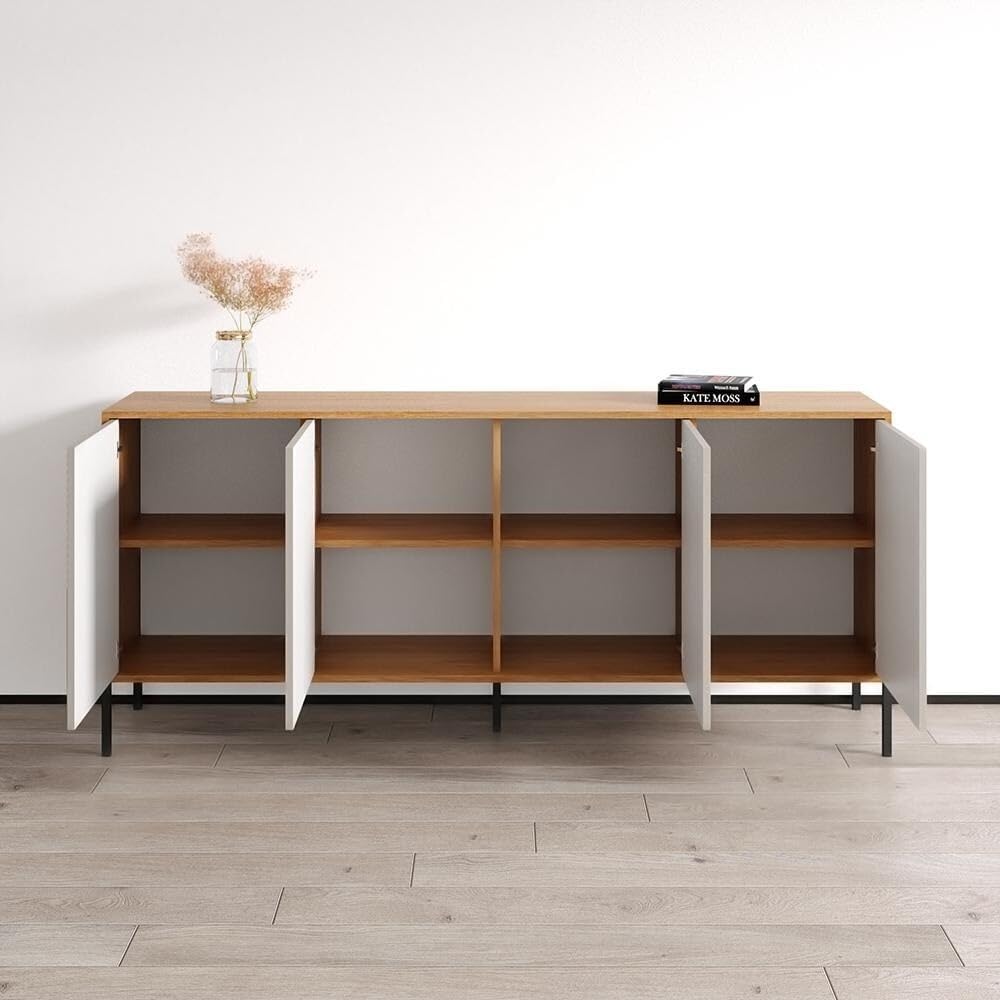 Meble Furniture Debora 04 Modern Sideboard — Spacious Storage with 3 Doors — Durable Matte Finish, 74.8" W x 15.7" D x 32.7" H — Teak/Cashmere