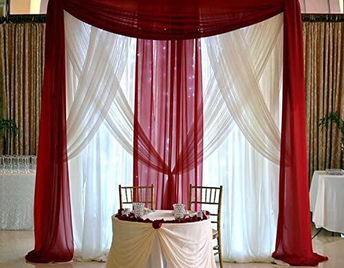 Wedding Arch Draping Fabric, 1 Panel 18Ft Burgundy Sheer Backdrop Curtain Chiffon Fabric Drapery Sheer Voile Scarf Draping Panels For Wedding Archway Ceremony Curtain Valance Party Decoration #TOP4