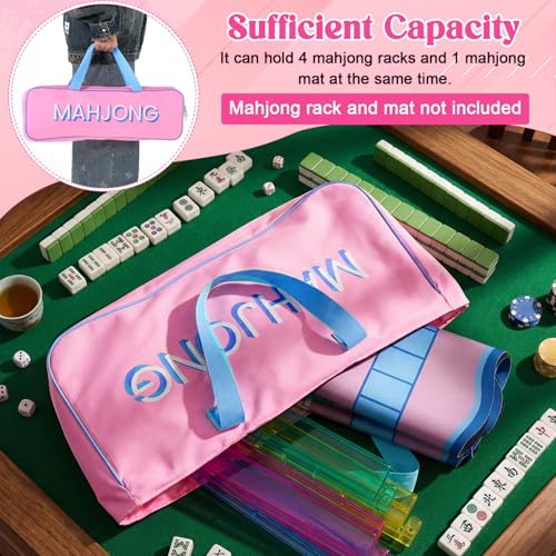 Abbylike Empty Mahjong Bag Set for Tiles and Racks Carry Bag for Mahjong Tiles with 4 Storage Compartments Tote Pouch or Mat Card Pusher Card Game Storage Gifts Accessories(Pink and Blue) by Abbylike - Image 5