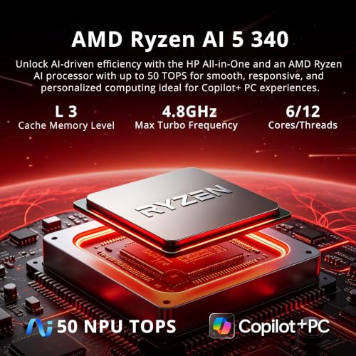 Image of HP 23.8 inch FHD Touchscreen All-in-One Desktop AI PC, AMD Ryzen AI 5 340, 32GB DDR5, 3TB Storage (2TB SSD+1TB Docking Station), Wi-Fi 6, FHD IR Camera, Wireless Keyboard & Mouse, Win11 Pro, Black