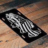 Decals Home Decor & More American Flag Bass Fishing Vanity License Plate | Etched Aluminum | 6-Inches by 12-Inches | Car Truck RV Trailer Wall Shop Man Cave | VLP183