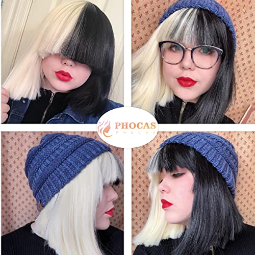 Phocas Hairphocas Half Blonde And Black 2 Tone Hair Short Straight Cosplay Wig For Women #TOP5