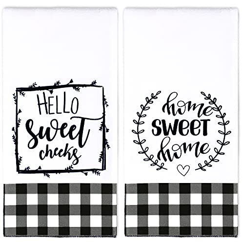 2 Pieces Buffalo Plaid Hand Towels Farmhouse Hand Towel For Bathroom Black White Bath Towels Funny Buffalo Plaid Hand Towels Bathroom Decor For Bathroom Kitchen Farmhouse Restroom (Stylish Style) #TOP23