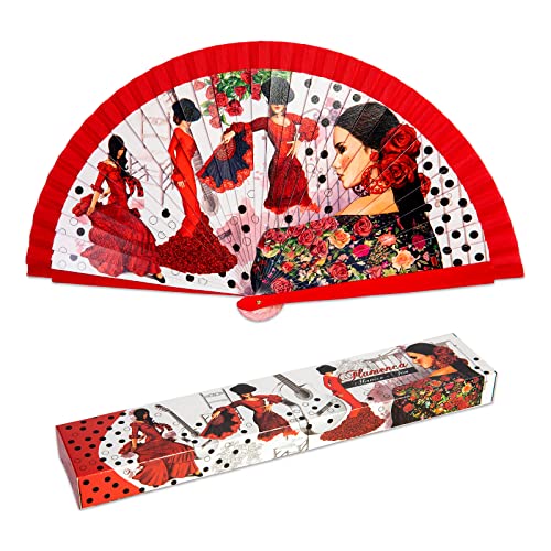 PracticDomus Faltfächer aus Bedrucktem Baumwollgewebe auf Holz. Modell (Flamenca) Cover