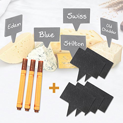 Food-Grade Slate Labels With Markers - 5 Natural Slate Boards And 3 Soapstone Chalk Markers For Cheese Name Tag, Charcuterie Board, Cheese Board Platter, Wedding, Birthday, Cocktail Parties #TOP3