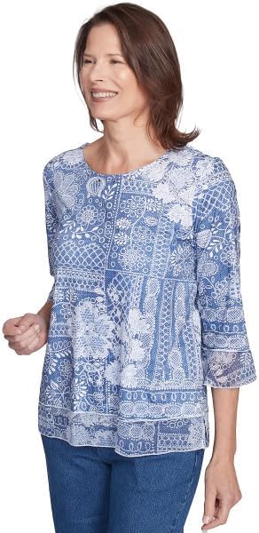 Alfred Dunner Flower Power Lacy Patch Polyester Top