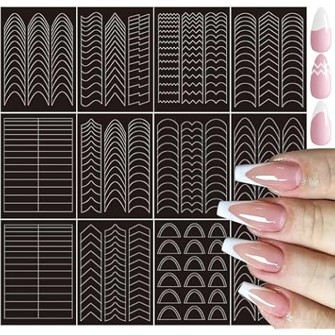 MOLILON 316 Pieces French Tip Nail Stickers C-Shaped French Tip Guides French Manicure Strips Nail Design Stickers Nail Stencil for Nail Art Gel French Tip Tool (Black, 12 Sheets) Cover
