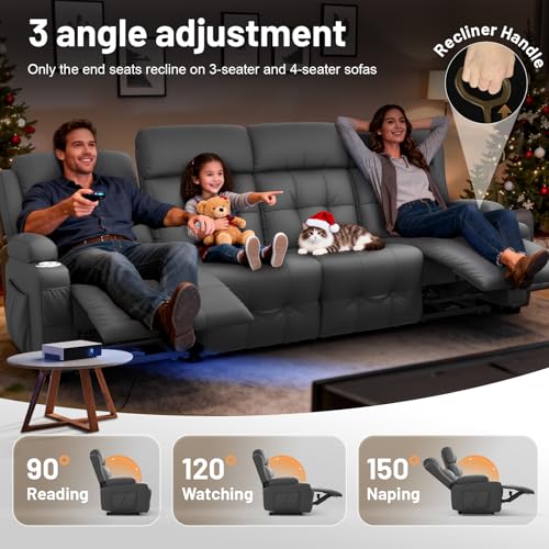 Image of Loveseat Recliner Sofa, Home Theater Seating with Massage, 4 Seat Reclining Loveseats with USB, Wall Hugger RV Couch Movie Theater Chairs, RV Furniture Sofas with USB, Cup Holders for Gaming Room