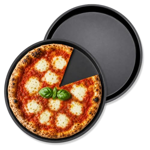 Bandeja Pizza Horno, Bandeja para Hornear Pizza, Soporte piza Antiadherente, Molde para Pizza, Acero al Carbono, Resiste Temperaturas De hasta 230°, Redonda, Base Lisa, Diámetro 26 cm