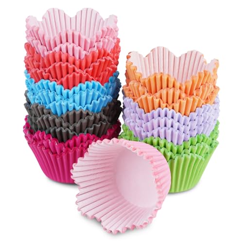 RETON 600 Pcs Flower Petal Cupcake Liners, Floral Baking Cupcake Wrappers | Colorful Paper Baking Cups, Mixed‑Color Muffin Case Trays, Flower‑Petal Shape, for Birthday Easter Wedding Party Decor
