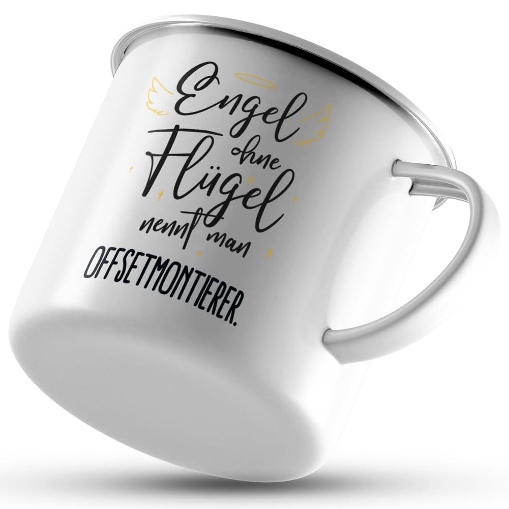 JUNIWORDS Emaille-Tasse, Engel ohne Flügel nennt man 